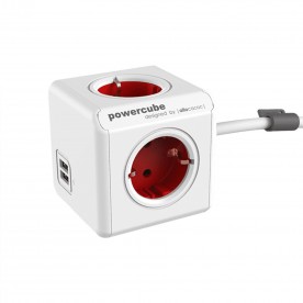PowerCube Extended hálózati hosszabbító, 4 dugalj + 2 USB, 1,5m, fehér-piros - 1402RD/DEEUPC