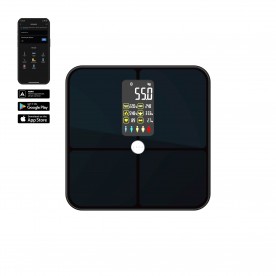 AENO ABS0002S BS2S testmérleg, 180 kg-ig terhelhető, SMART funkciók, profilok, BMI index elemzés, színes kijelző