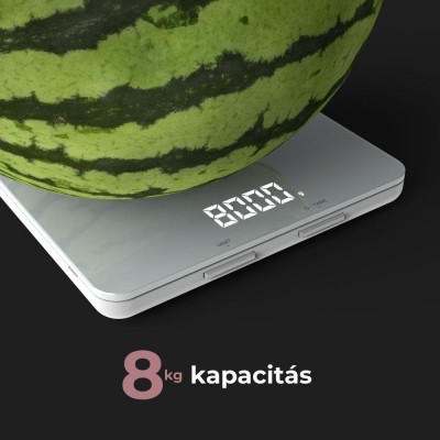 AENO AKS0001S KS1S intelligens konyhai mérleg, max. 8 kg kapacitás, LED kijelző, Bluetooth csatlakozás, edzett üvegfelület