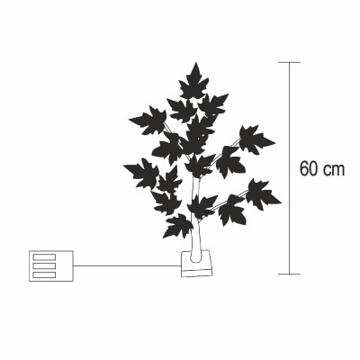 HOME ATM02 asztali juharfa dekoráció, 60 cm, 24 db melegfehér LED, időzítő, elemes tápellátás, beltéri kivitel, fekete
