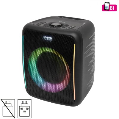 SAL BTCUBE hordozható BoomBox, vezeték nélküli hangszóró, 70W, BT TWS, USB NP3, AUX, MIC, GUITAR, BASS EQ, LED effektek, telefontöltés, power bank, vízálló