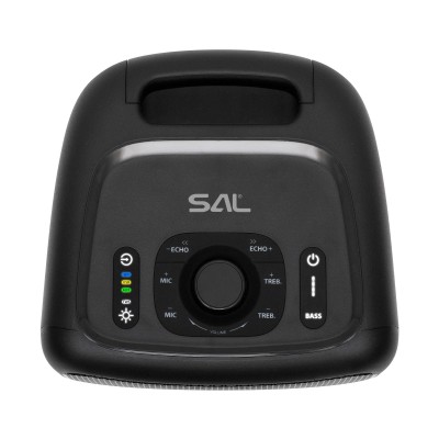 SAL BTCUBE hordozható BoomBox, vezeték nélküli hangszóró, 70W, BT TWS, USB NP3, AUX, MIC, GUITAR, BASS EQ, LED effektek, telefontöltés, power bank, vízálló