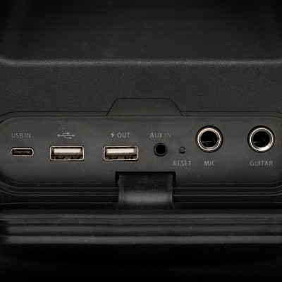 SAL BTCUBE hordozható BoomBox, vezeték nélküli hangszóró, 70W, BT TWS, USB NP3, AUX, MIC, GUITAR, BASS EQ, LED effektek, telefontöltés, power bank, vízálló