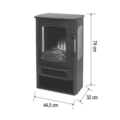 HOME FKK26 szabadon álló elektromos látványkandalló, max. 2000 W, 2 fokozat, LED lángeffekt, panoráma tűztér, termosztát