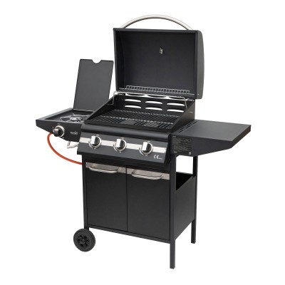Home GRG01 gázgrill, 3 főégővel, 1 oldalégővel, 3,2 kW teljesítmény égőnként, nyomásszabályozó készlettel