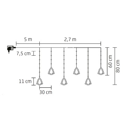 Home KAF110WW fényfüggöny, kül- és beltéri kivitel, 2,7 méter, 110 db melegfehér microLED, Mikulás és hóember figurák