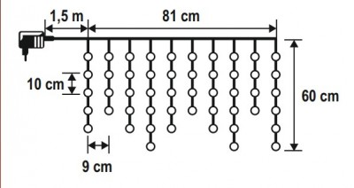 HOME KAF50DLEDWH DOT LED-es fényfüggöny, 50db hidegfehér DOT LED, 81cm, állófényű, adapteres tápellátás, beltéri kivitel