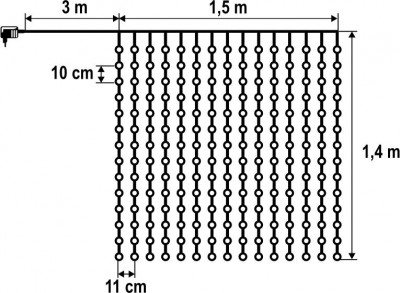 HOME KIN210DWH DOT LED-es fényfüggöny, 210db hidegfehér DOT LED, 1,5m hosszú, állófényű, adapteres tápellátás, beltéri kivitel