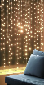 HOME KIN210DWW DOT LED-es fényfüggöny, 210db melegfehér DOT LED, 1,5m hosszú, állófényű, adapteres tápellátás, beltéri kivitel