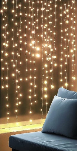 HOME KIN210DWW DOT LED-es fényfüggöny, 210db melegfehér DOT LED, 1,5m hosszú, állófényű, adapteres tápellátás, beltéri kivitel