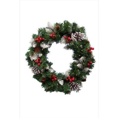 HOME KMK45LED LED-es műkoszorú, 45 cm, 35 db melegfehér LED, 8 programos, időzítés, 2D tűlevél, elemes tápellátás, beltéri kivitel