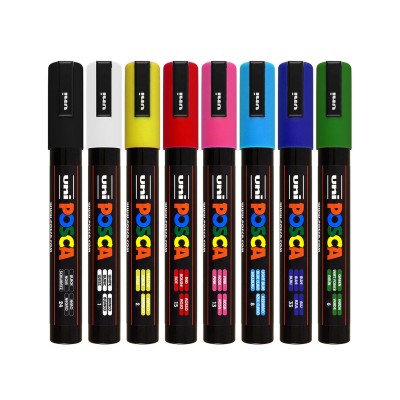 uni Posca PC-5M dekormarker készlet, 8db-os, megfordítható és cserélhető hegy 1,8-2,5 mm, vízbázisú festék, UV álló