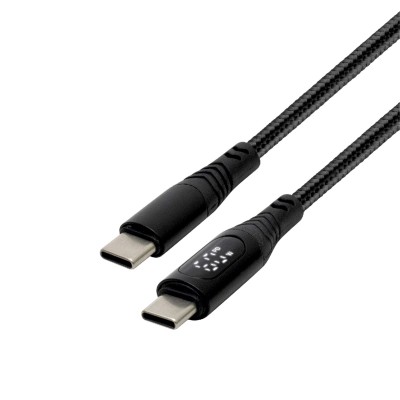 Home USBCC100PM töltőkábel, USB-C / USB-C, 1.2 méter, 100W gyorstöltés, teljesítménymérő digitális kijelző, szőtt nylon burkolat