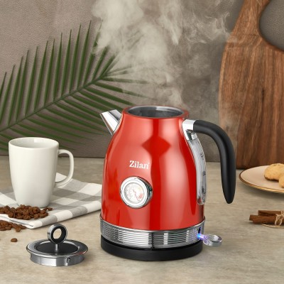 Zilan ZLN7033 retró vízforraló, 2200 W, 1,7 liter, hőmérsékletkijelzés, 360°-ban forgatható, piros