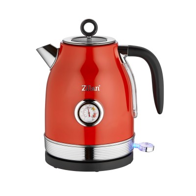 Zilan ZLN7033 retró vízforraló, 2200 W, 1,7 liter, hőmérsékletkijelzés, 360°-ban forgatható, piros